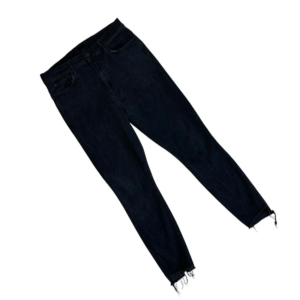 Mother Stunner Zip Ankle Step Fray Jeans Size 31 Black USA Not Guilty Wash - Picture 1 of 13